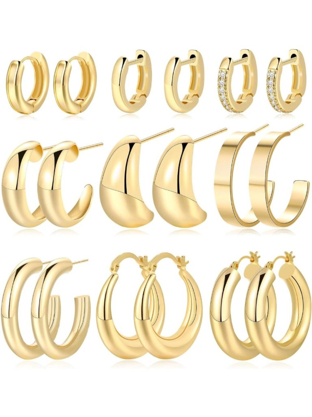 30 Pairs Chunky Gold Hoop Earrings for Women | Multipack Jewelry Gift Set